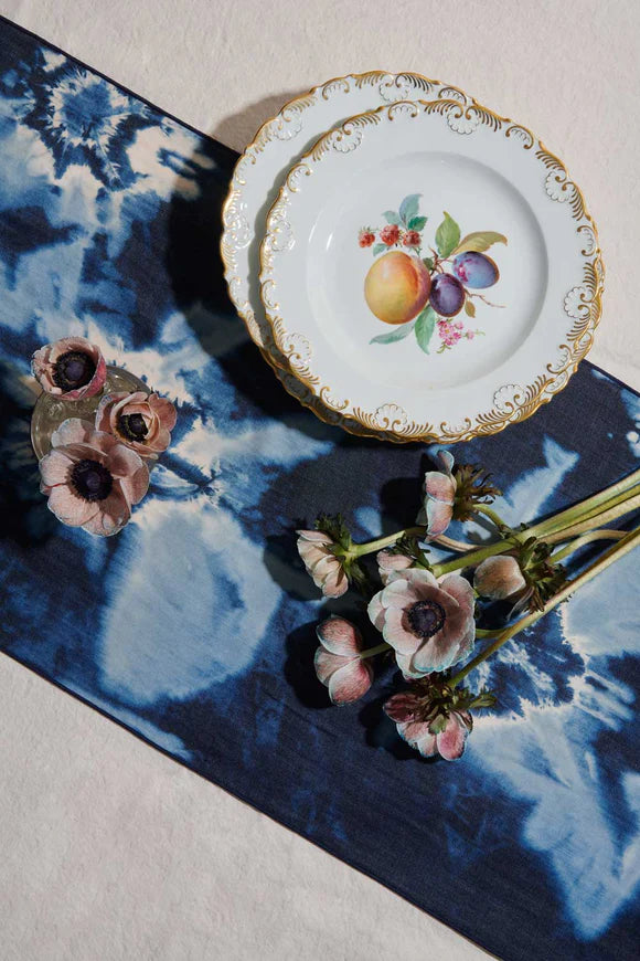 TIE DYE DENIM LINEN CENTERPIECE TABLE RUNNER