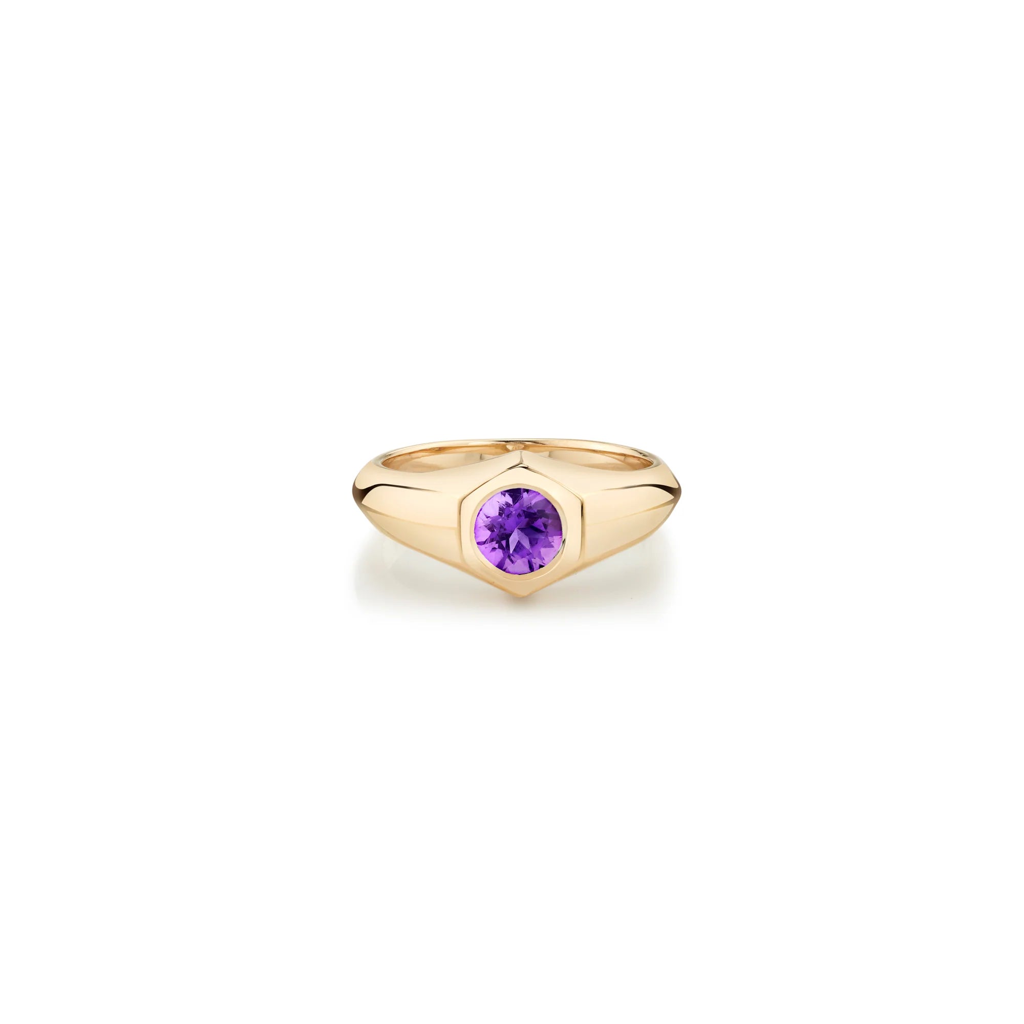 KNIFE EDGE SIGNET RING W/ROUND AMETHYST