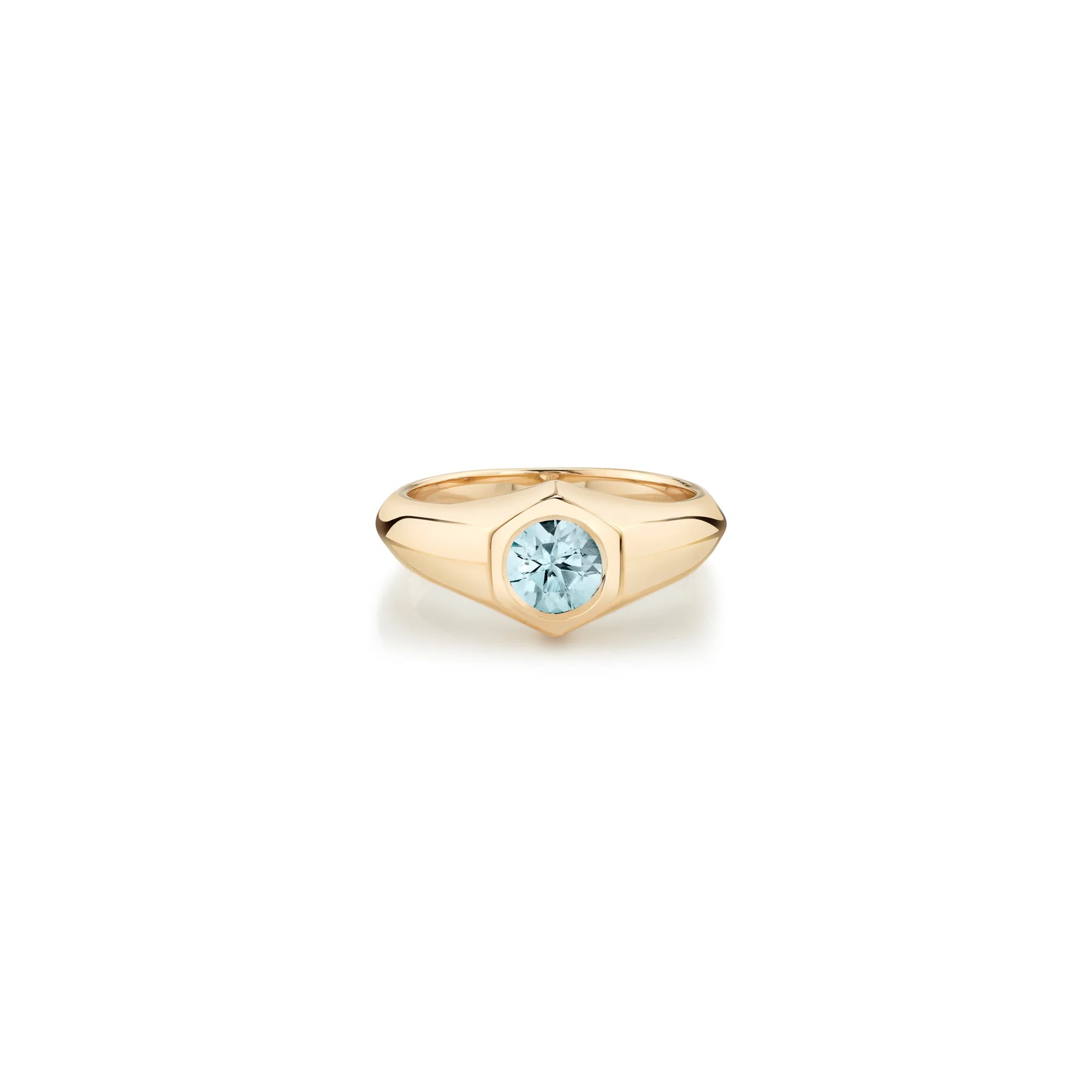 KNIFE EDGE SIGNET RING W/ROUND AQUAMARINE