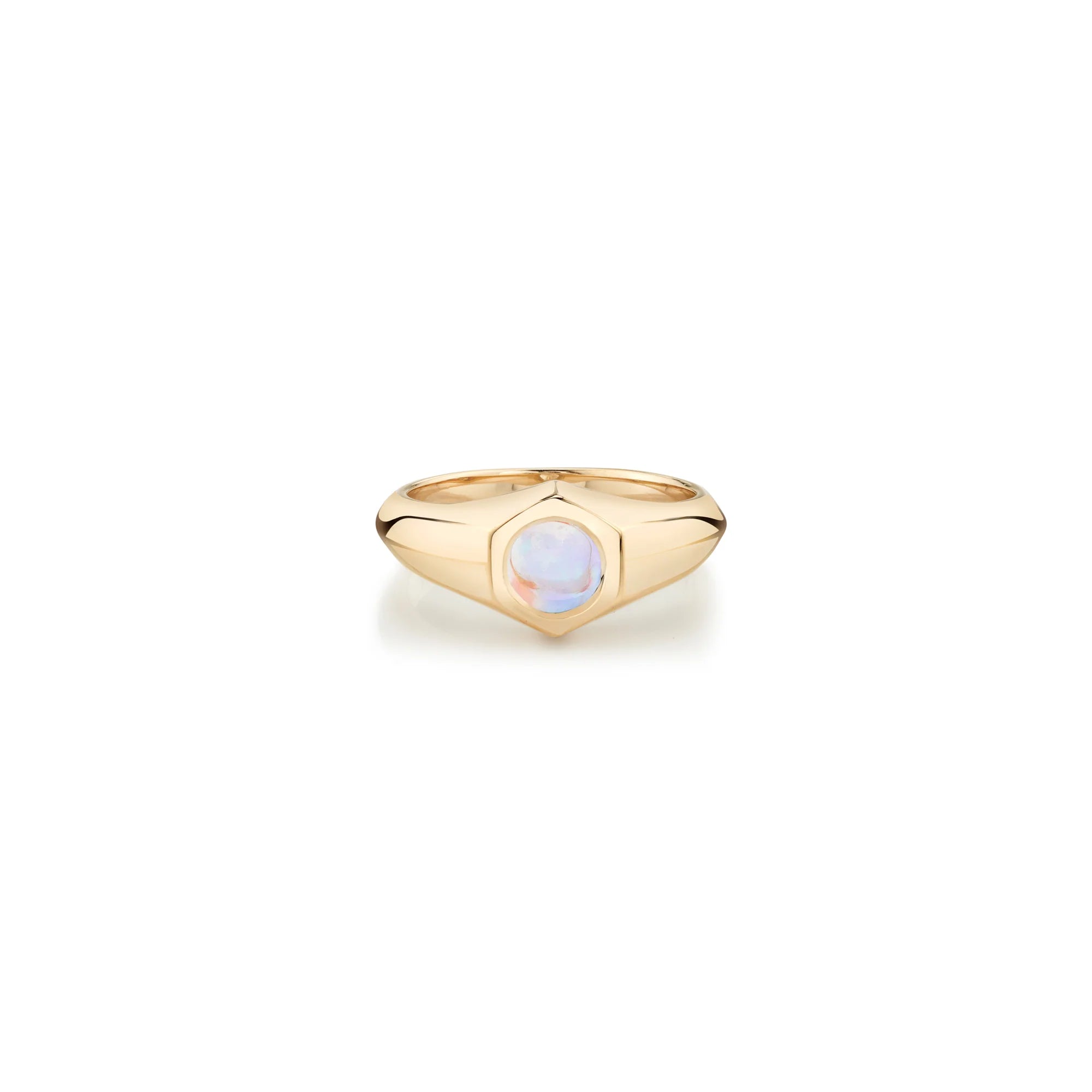 KNIFE EDGE SIGNET RING W/ROUND OPAL