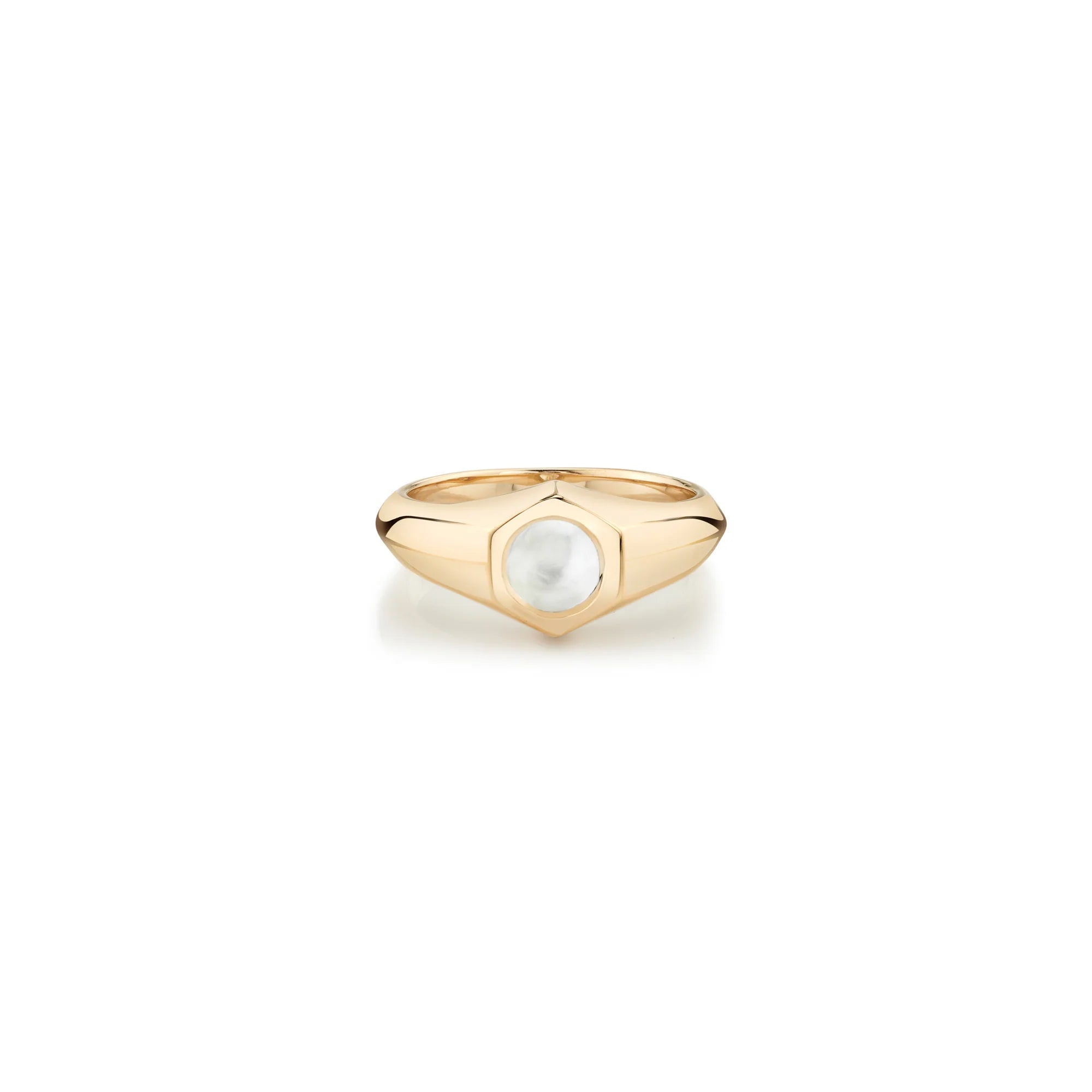 KNIFE EDGE SIGNET RING W/PEARL CABOCHON