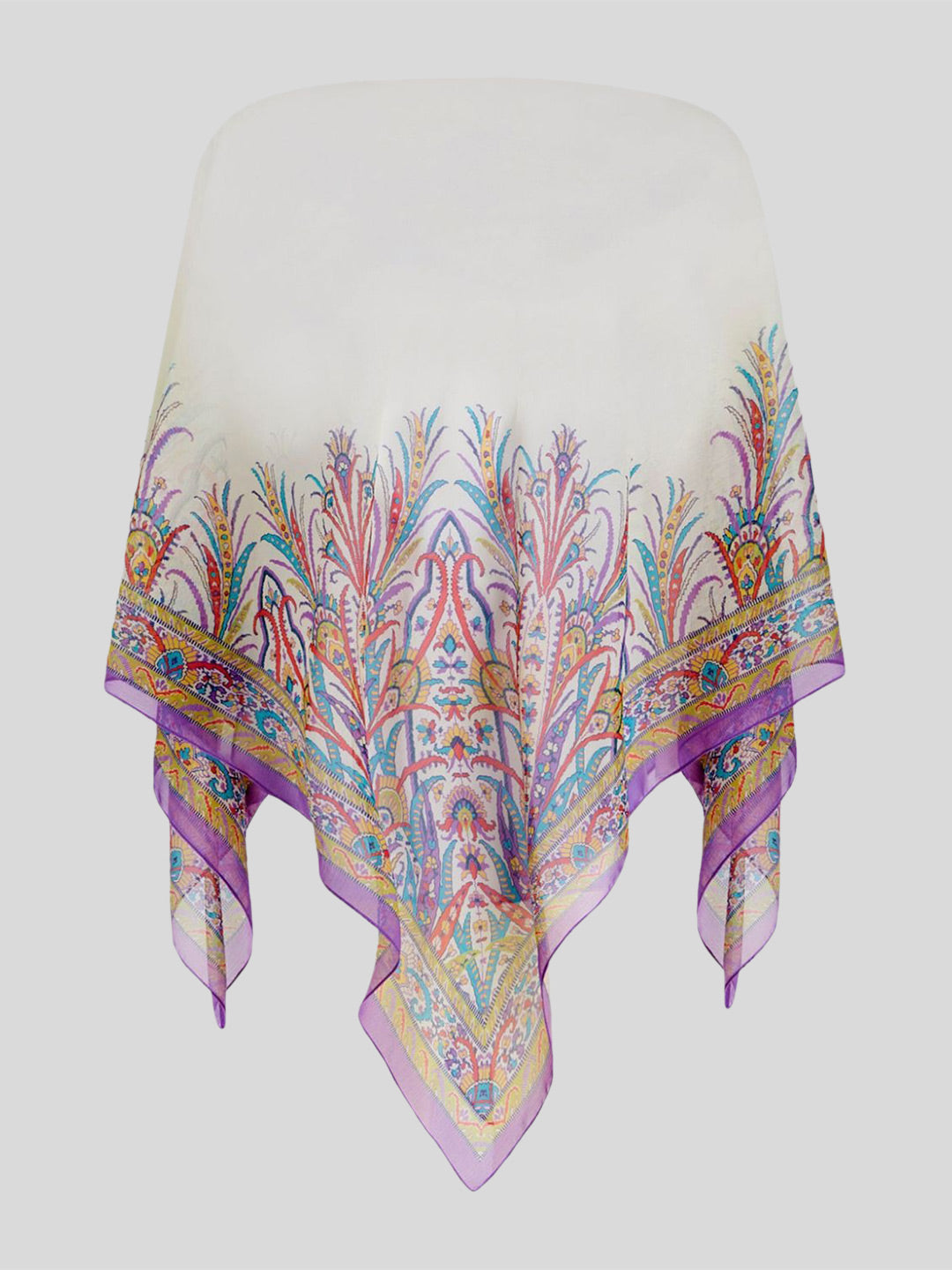 PRINTED SILK PONCHO IVORY/PURPLE FLORAL